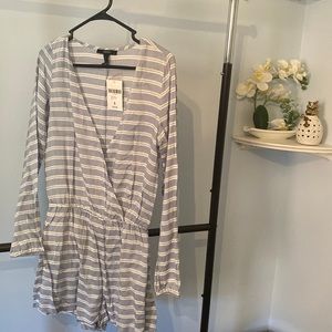 Baby blue striped v neck romper